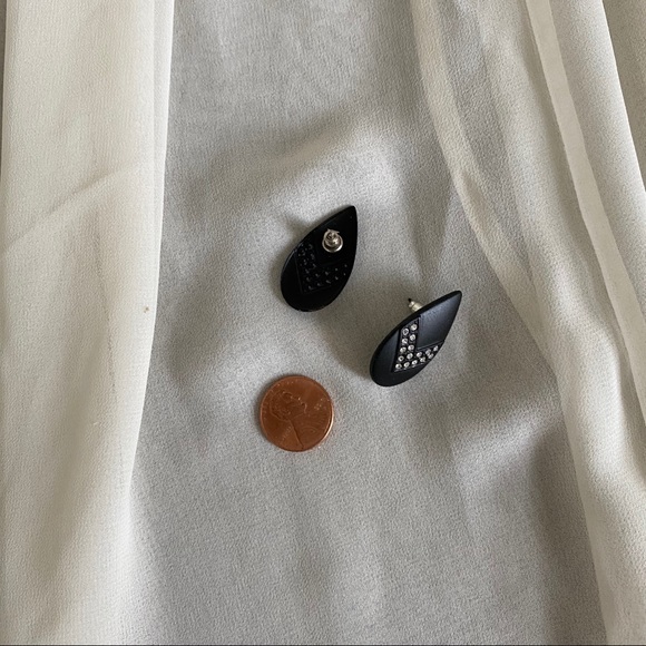 Vintage Matte Black Almond CZ Diamond Earrings - Picture 3 of 3